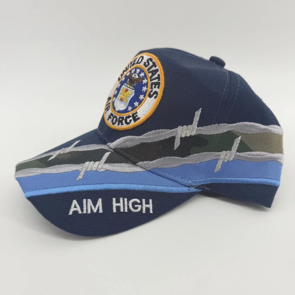 US Air Force Aim High K&S Unique Hat Men OS Navy Barbed Wire Military Cap